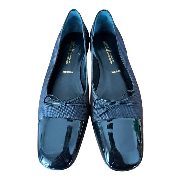 Amalfi For Nordstroms Black Captoe Patent Leather/Fabric Sz 8M worn/refinished - Picture 1 of 8